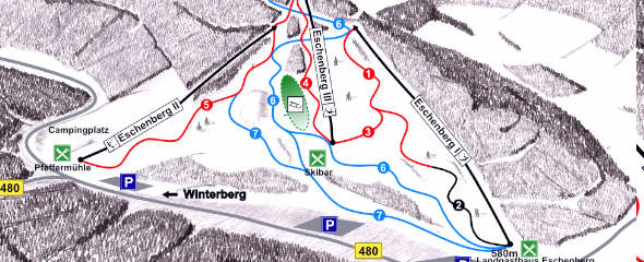 Karte des Skigebiets Eschenberglifte